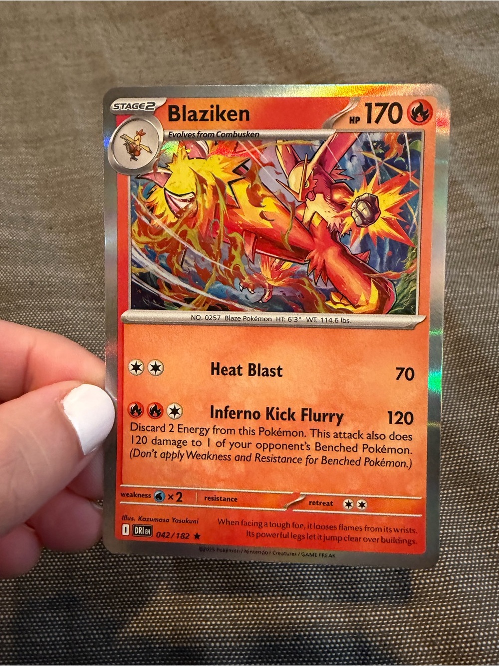 Pokemon Blaziken Holographic Trading Card - Red, Orange, Yellow